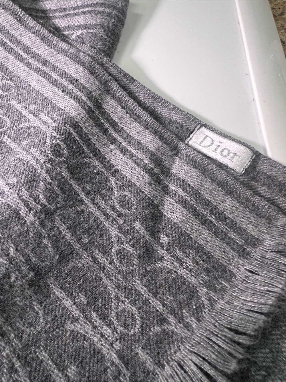 Dior Gray Cashmere Monogram Scarf